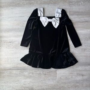 GB Girls Black Velvet Costume Dress with White Bow